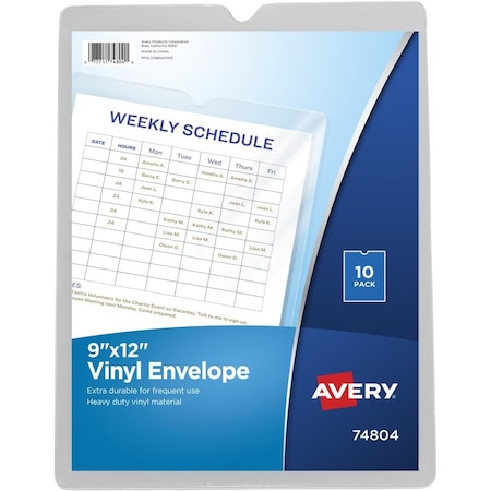 Avery Vinyl Envelopes, 9"x12", Heavyweight, Top Thumb notched, CL 10PK AVE74804